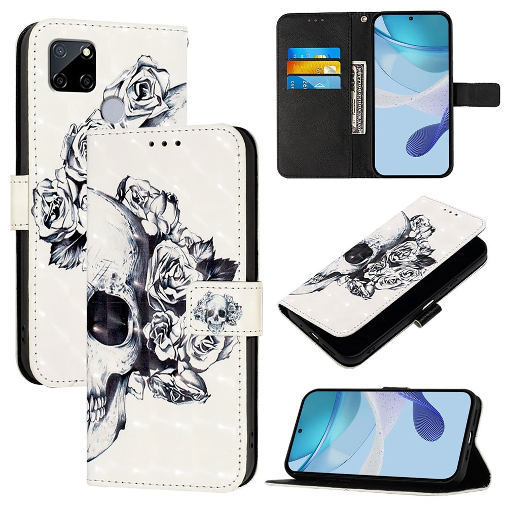 Realme C12 Leather Flip Phone Case with 3D Painted Design, Card Holder, Wallet & Stand Function - Durable Protection & Easy Access