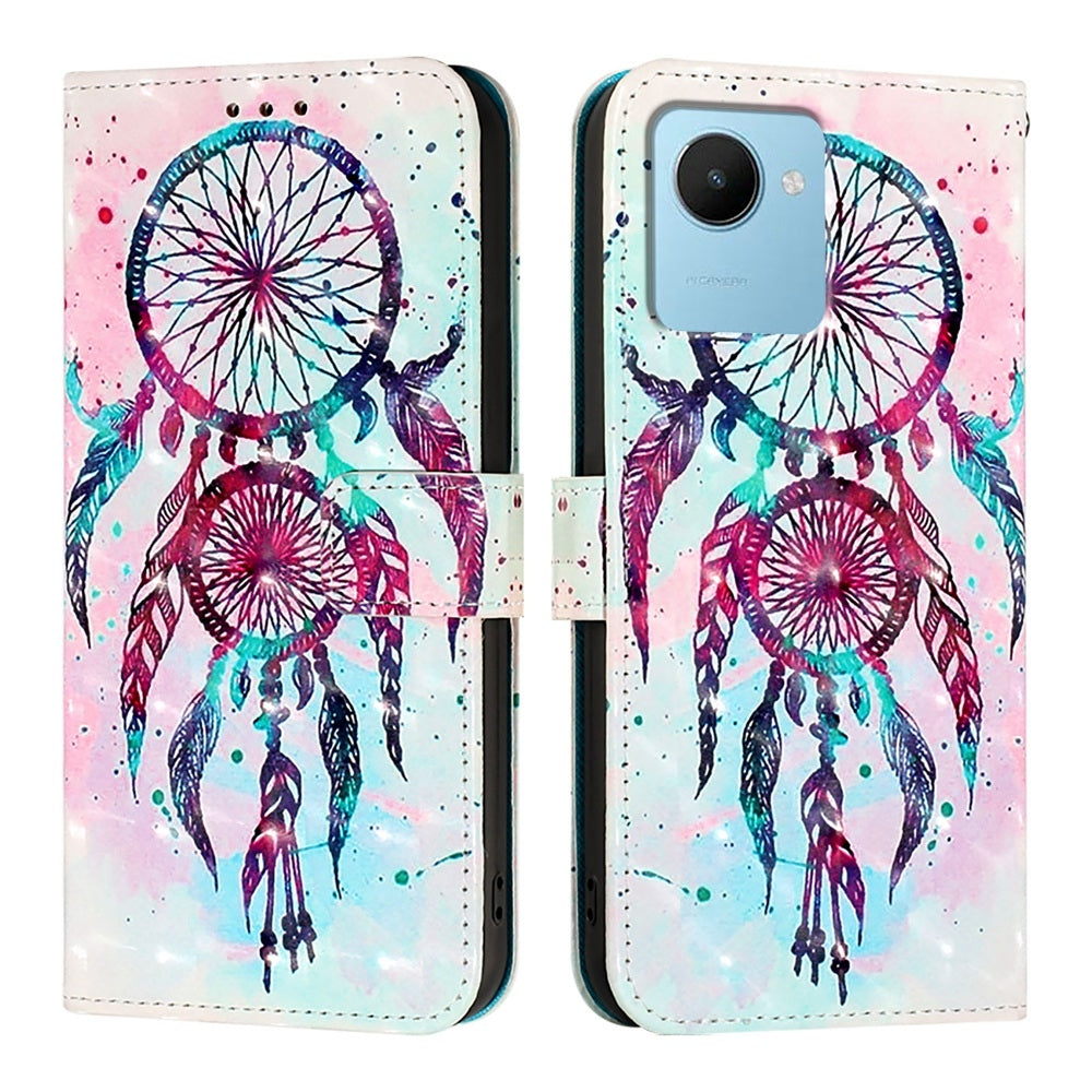 Realme C30 4G Leather Flip Phone Case with 3D Painted Design, Card Holder, Wallet & Stand Function - Durable Protection & Easy Access