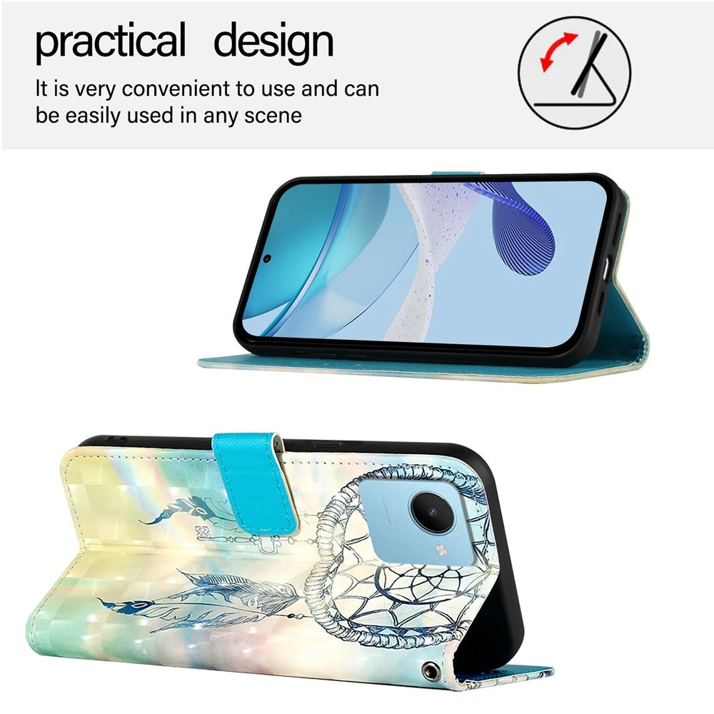 Realme Narzo 50i Prime Leather Flip Phone Case with 3D Painted Design, Card Holder, Wallet & Stand Function - Durable Protection & Easy Access