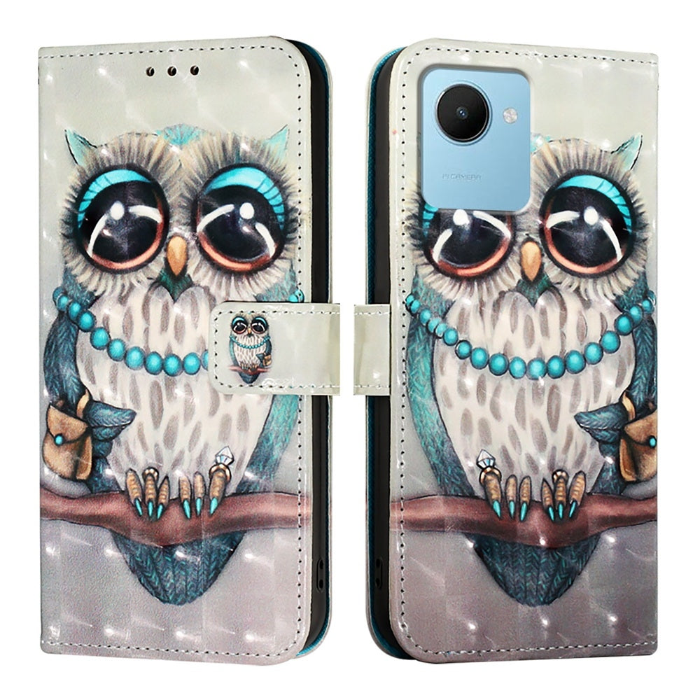 Realme C30s Leather Flip Phone Case with 3D Painted Design, Card Holder, Wallet & Stand Function - Durable Protection & Easy Access