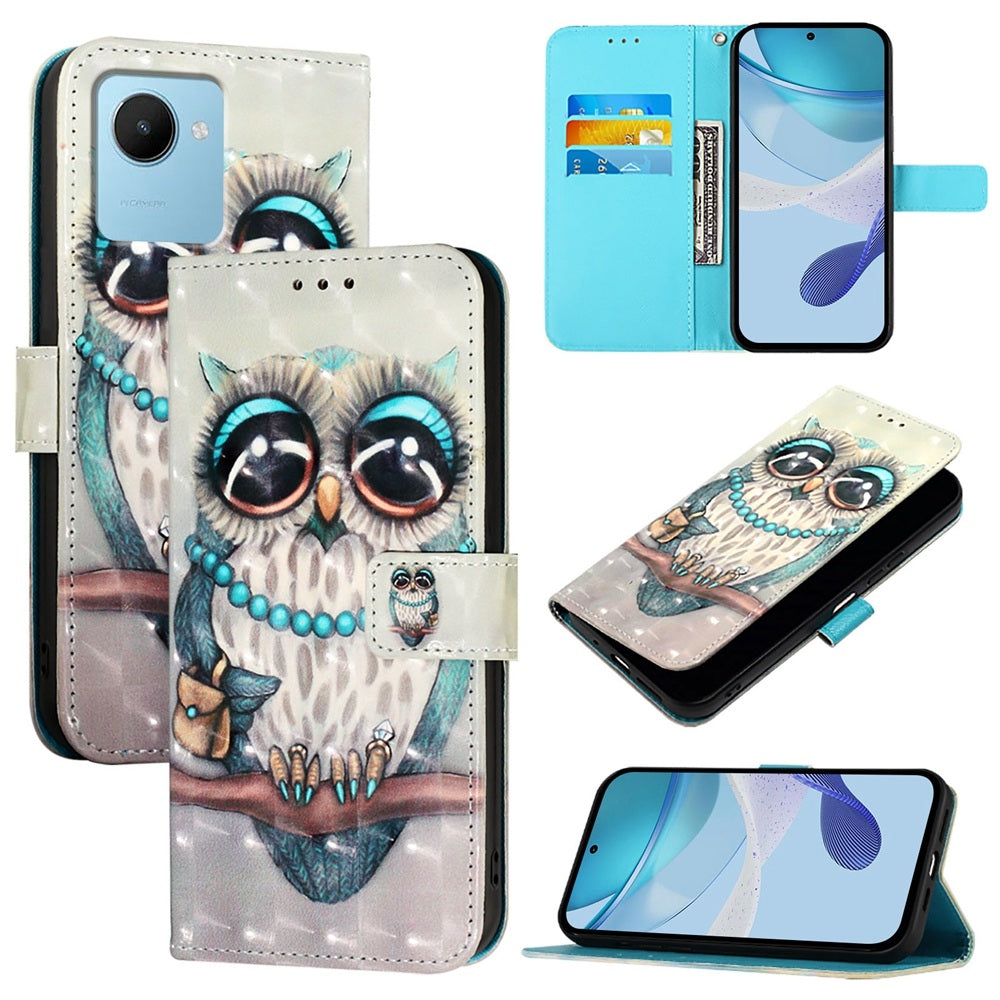 Realme C30s Leather Flip Phone Case with 3D Painted Design, Card Holder, Wallet & Stand Function - Durable Protection & Easy Access