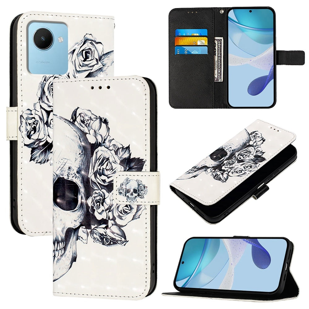 Realme C30s Leather Flip Phone Case with 3D Painted Design, Card Holder, Wallet & Stand Function - Durable Protection & Easy Access