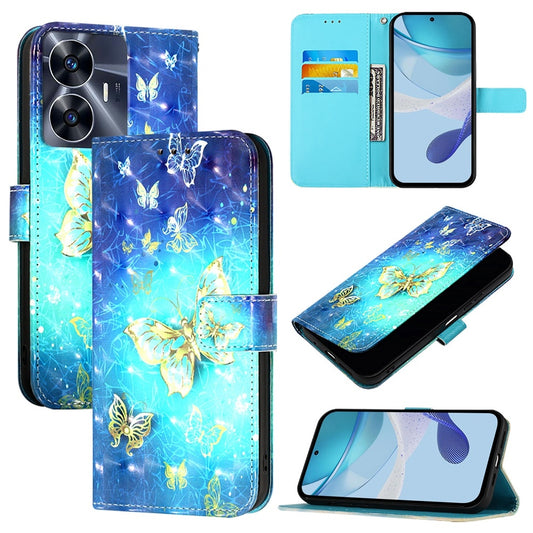 Realme C55 4G Global Leather Flip Phone Case with 3D Painted Design, Card Holder, Wallet & Stand Function - Durable Protection & Easy Access