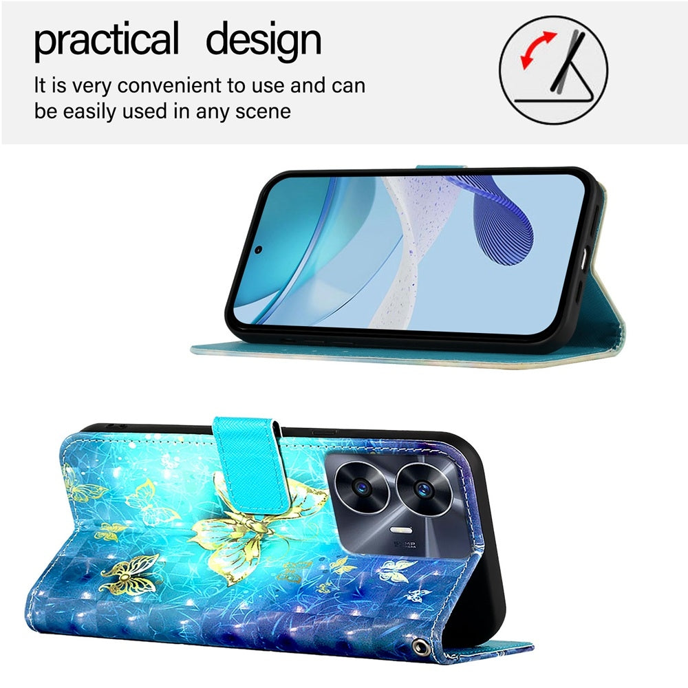 Realme C55 4G Global Leather Flip Phone Case with 3D Painted Design, Card Holder, Wallet & Stand Function - Durable Protection & Easy Access