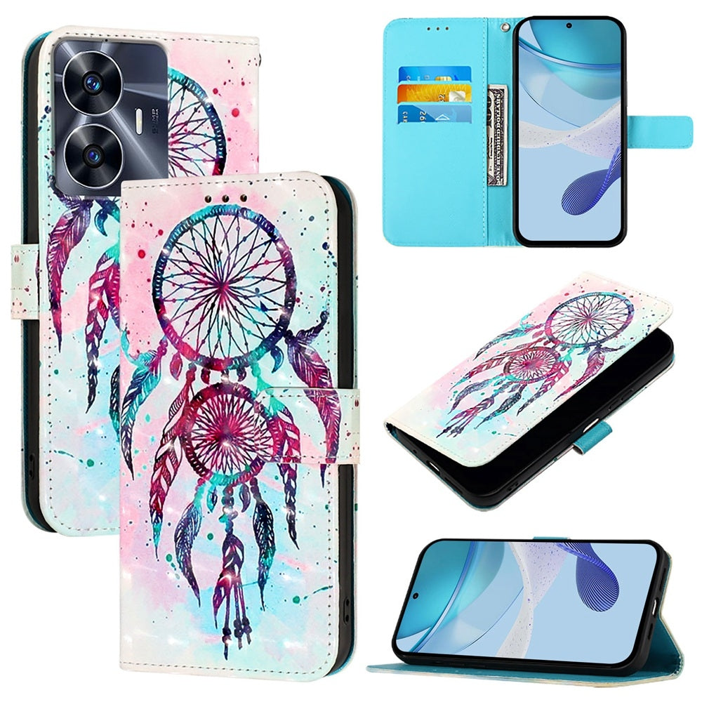 Realme C55 4G Global Leather Flip Phone Case with 3D Painted Design, Card Holder, Wallet & Stand Function - Durable Protection & Easy Access