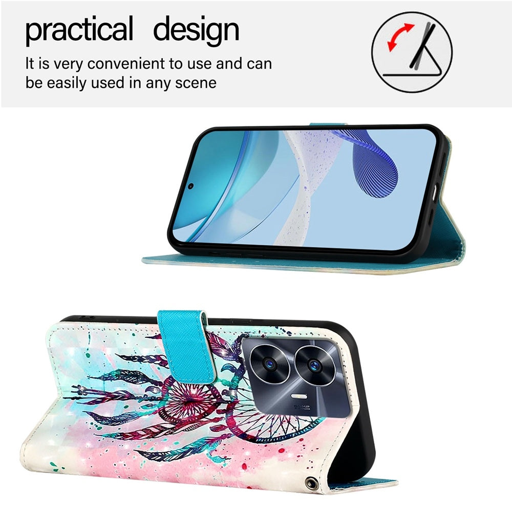 Realme C55 4G Global Leather Flip Phone Case with 3D Painted Design, Card Holder, Wallet & Stand Function - Durable Protection & Easy Access