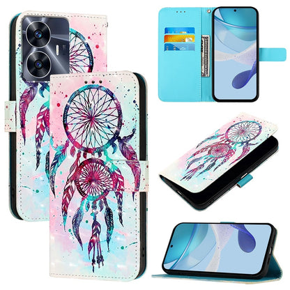 Realme Narzo N55 Leather Flip Phone Case with 3D Painted Design, Card Holder, Wallet & Stand Function - Durable Protection & Easy Access