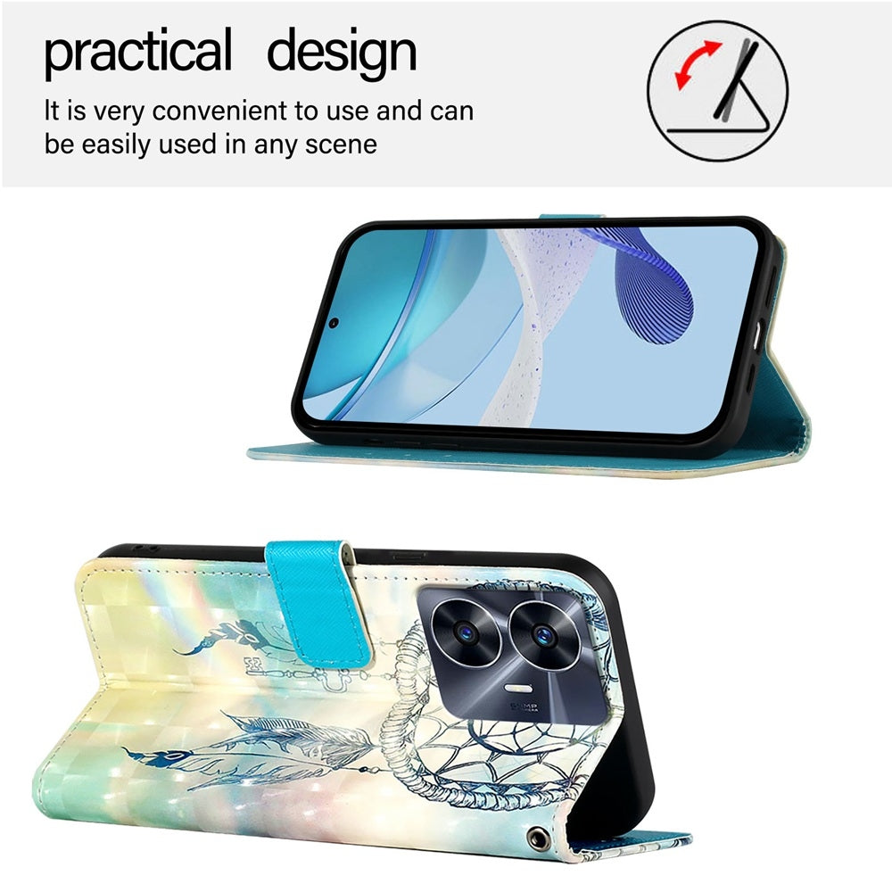 Realme Narzo N55 Leather Flip Phone Case with 3D Painted Design, Card Holder, Wallet & Stand Function - Durable Protection & Easy Access