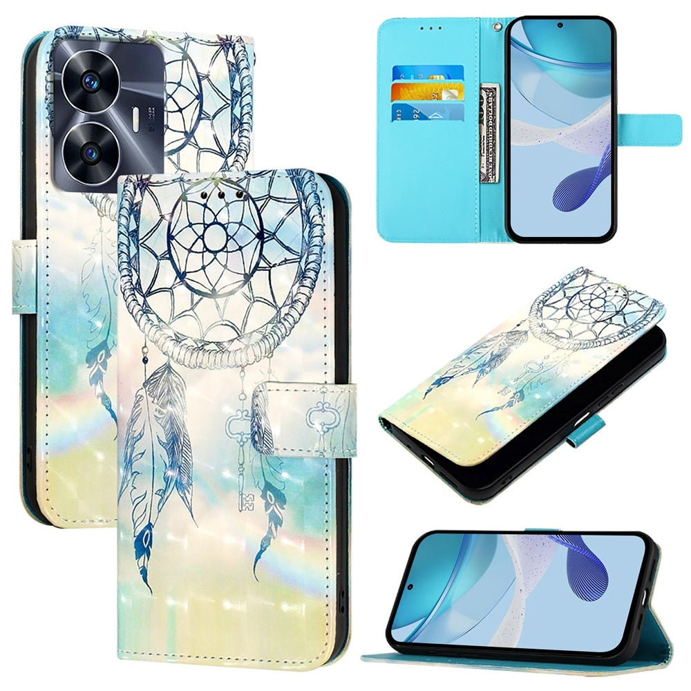 Realme Narzo N55 Leather Flip Phone Case with 3D Painted Design, Card Holder, Wallet & Stand Function - Durable Protection & Easy Access