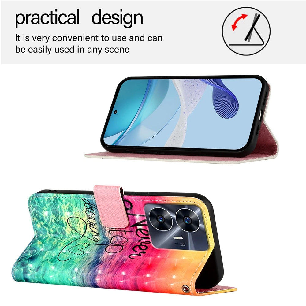 Realme Narzo N55 Leather Flip Phone Case with 3D Painted Design, Card Holder, Wallet & Stand Function - Durable Protection & Easy Access