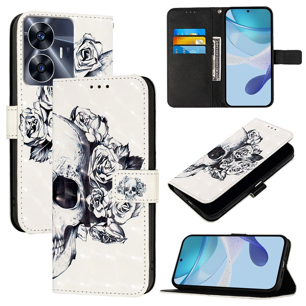 Realme Narzo N55 Leather Flip Phone Case with 3D Painted Design, Card Holder, Wallet & Stand Function - Durable Protection & Easy Access