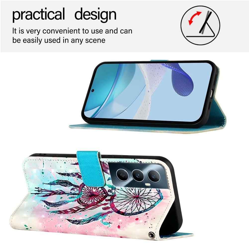 Realme C65 4G Global Leather Flip Phone Case with 3D Painted Design, Card Holder, Wallet & Stand Function - Durable Protection & Easy Access