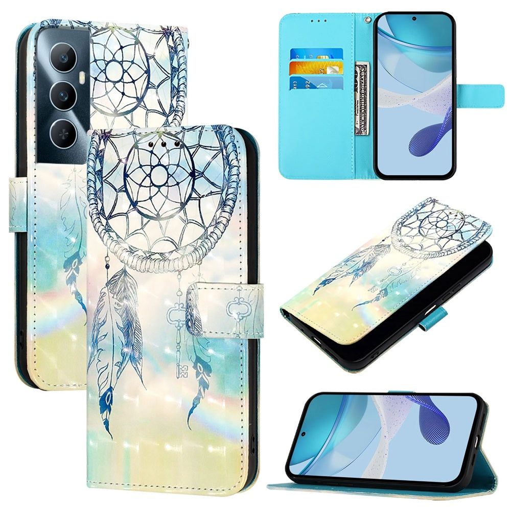 Realme C65 4G Global Leather Flip Phone Case with 3D Painted Design, Card Holder, Wallet & Stand Function - Durable Protection & Easy Access