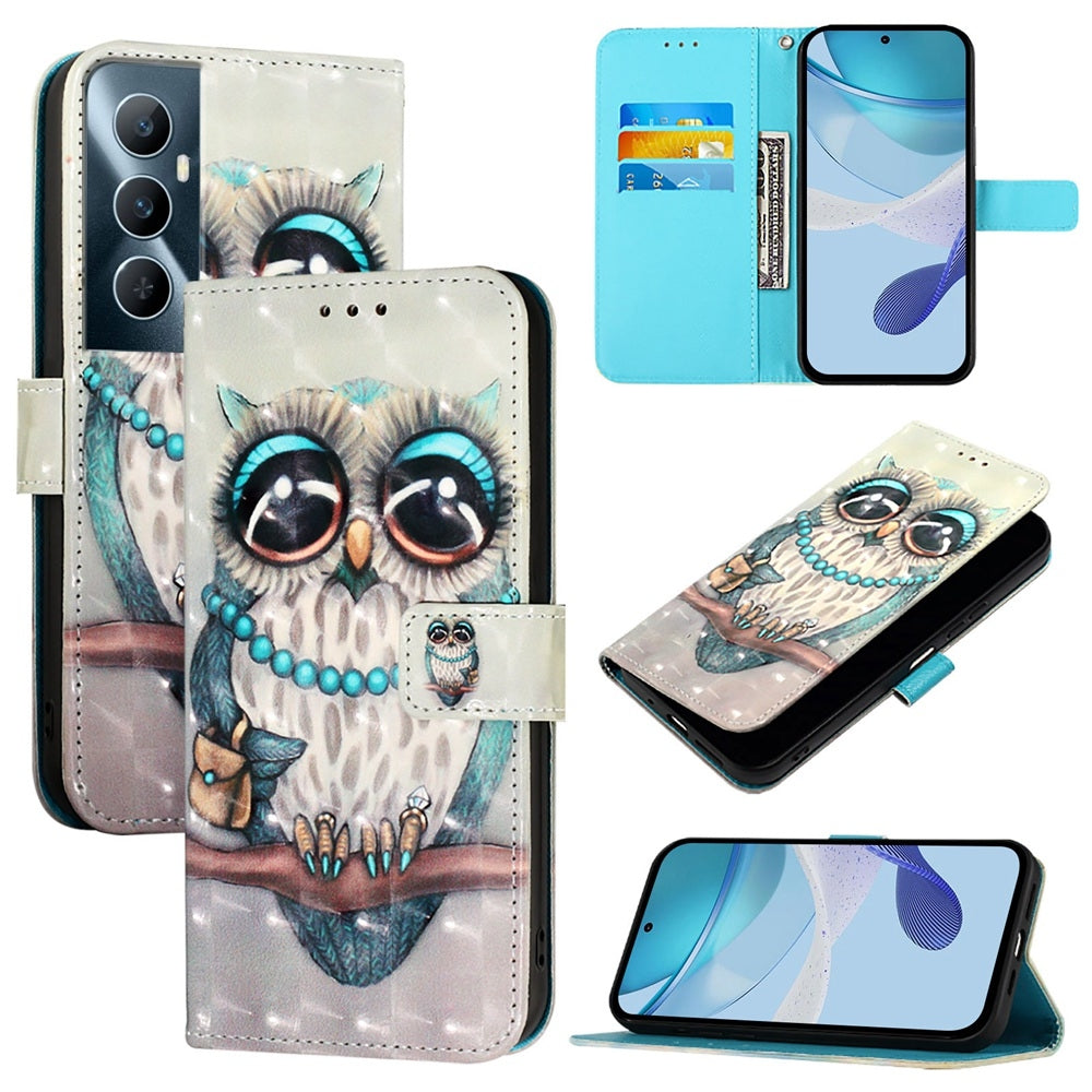 Realme C65 4G Global Leather Flip Phone Case with 3D Painted Design, Card Holder, Wallet & Stand Function - Durable Protection & Easy Access