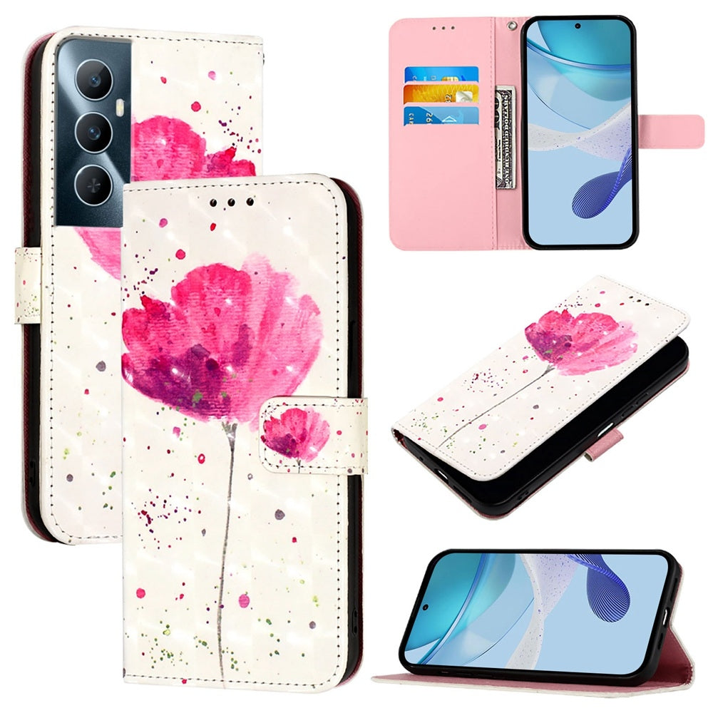 Realme C65 4G Global Leather Flip Phone Case with 3D Painted Design, Card Holder, Wallet & Stand Function - Durable Protection & Easy Access