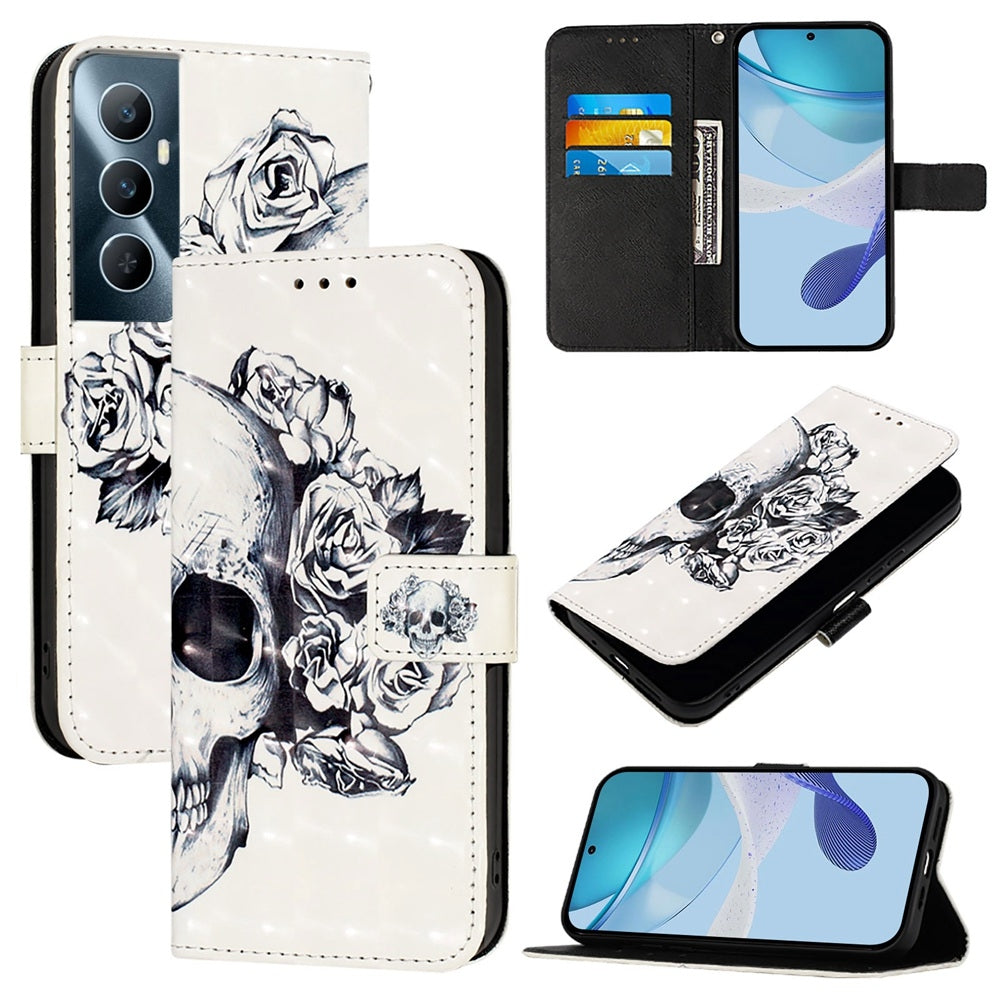 Realme C65 4G Global Leather Flip Phone Case with 3D Painted Design, Card Holder, Wallet & Stand Function - Durable Protection & Easy Access