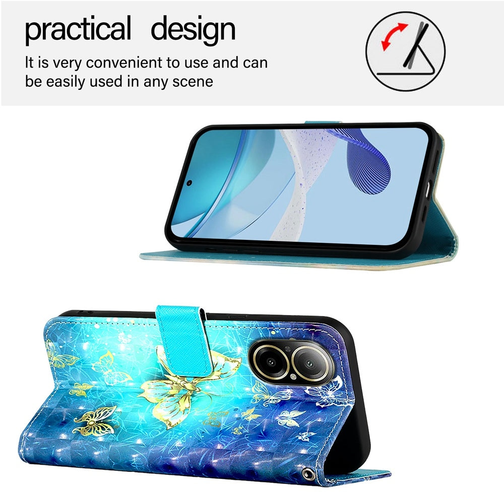 Realme C67 4G Global Leather Flip Phone Case with 3D Painted Design, Card Holder, Wallet & Stand Function - Durable Protection & Easy Access