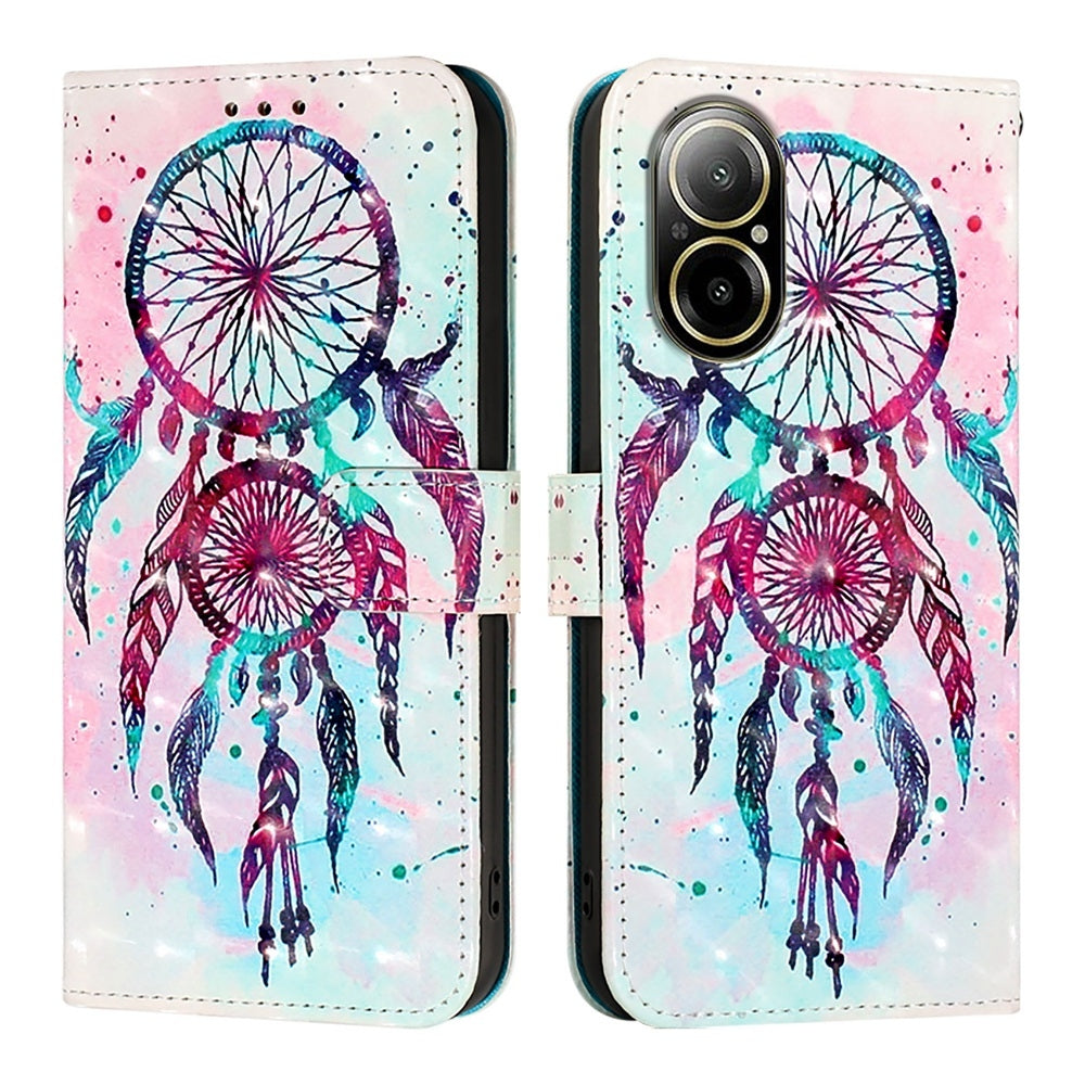 Realme C67 4G Global Leather Flip Phone Case with 3D Painted Design, Card Holder, Wallet & Stand Function - Durable Protection & Easy Access