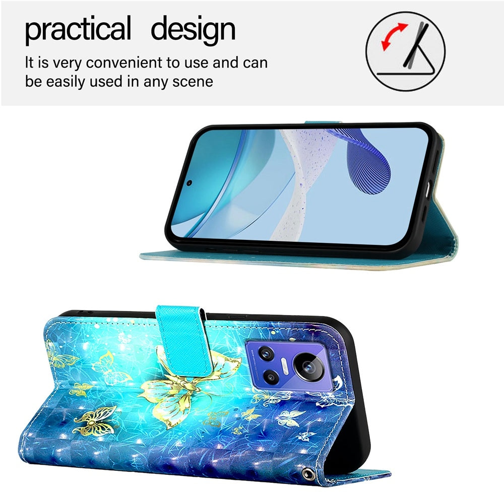 Realme GT Neo 3 Leather Flip Phone Case with 3D Painted Design, Card Holder, Wallet & Stand Function - Durable Protection & Easy Access