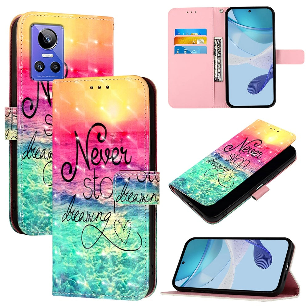 Realme GT Neo 3 Leather Flip Phone Case with 3D Painted Design, Card Holder, Wallet & Stand Function - Durable Protection & Easy Access