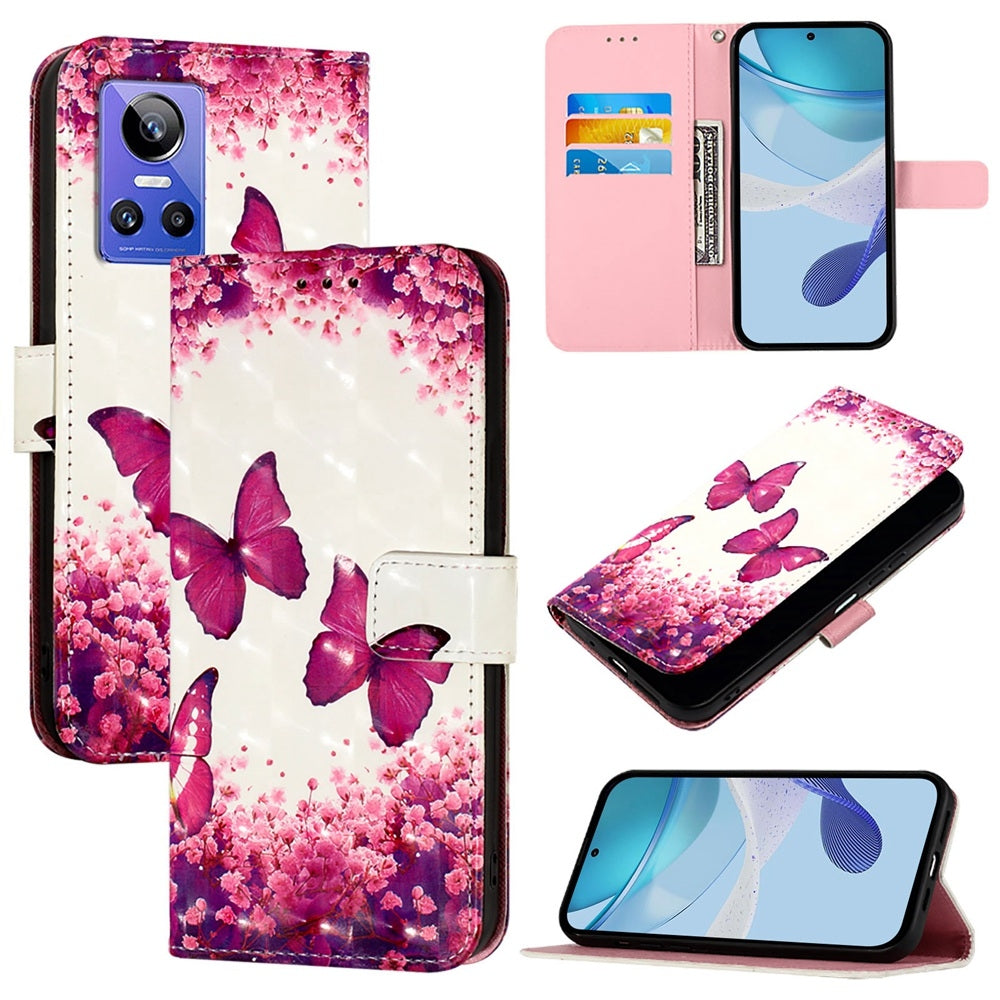 Realme GT Neo 3 Leather Flip Phone Case with 3D Painted Design, Card Holder, Wallet & Stand Function - Durable Protection & Easy Access