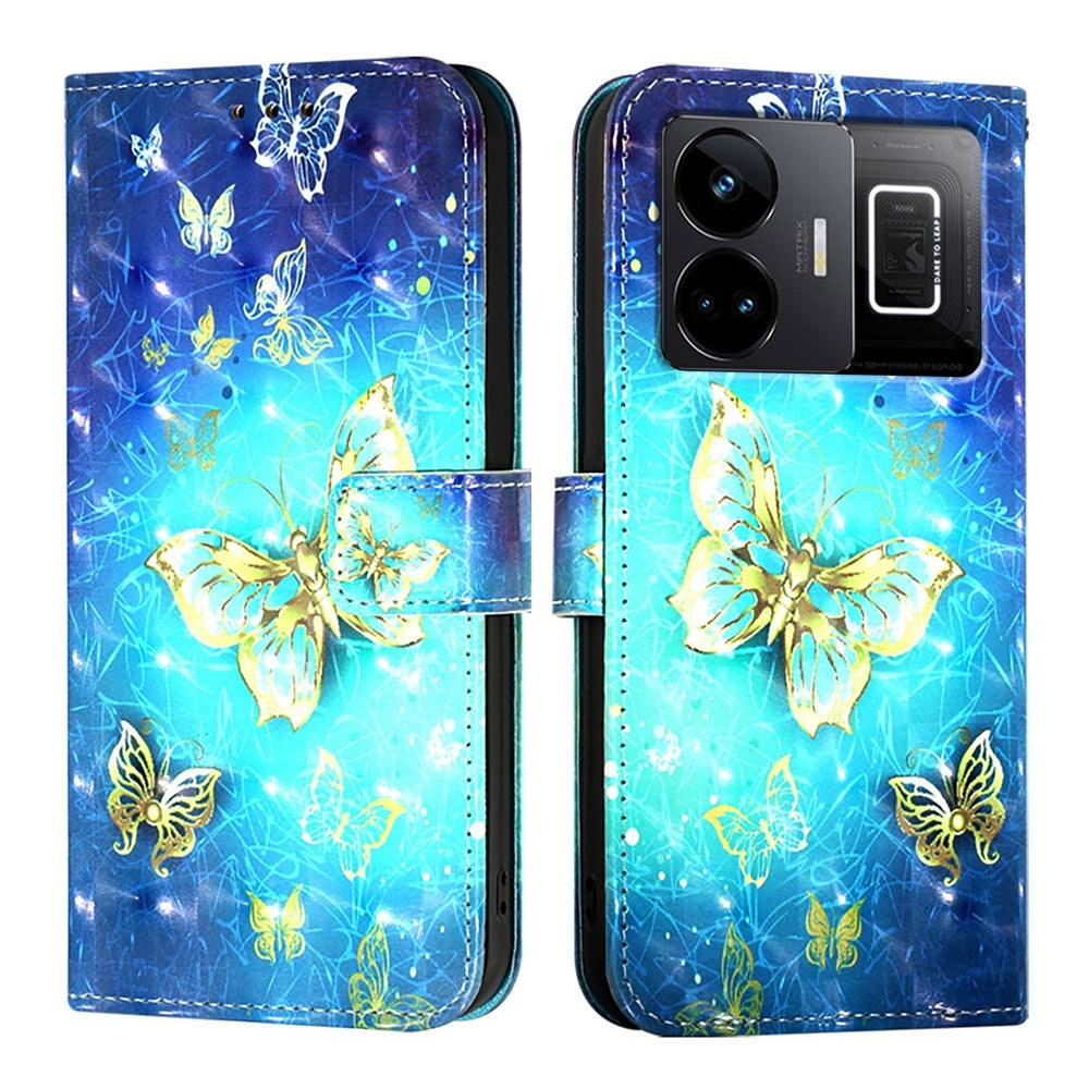 Realme GT3 Leather Flip Phone Case with 3D Painted Design, Card Holder, Wallet & Stand Function - Durable Protection & Easy Access