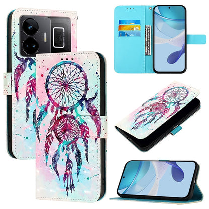 Realme GT3 Leather Flip Phone Case with 3D Painted Design, Card Holder, Wallet & Stand Function - Durable Protection & Easy Access