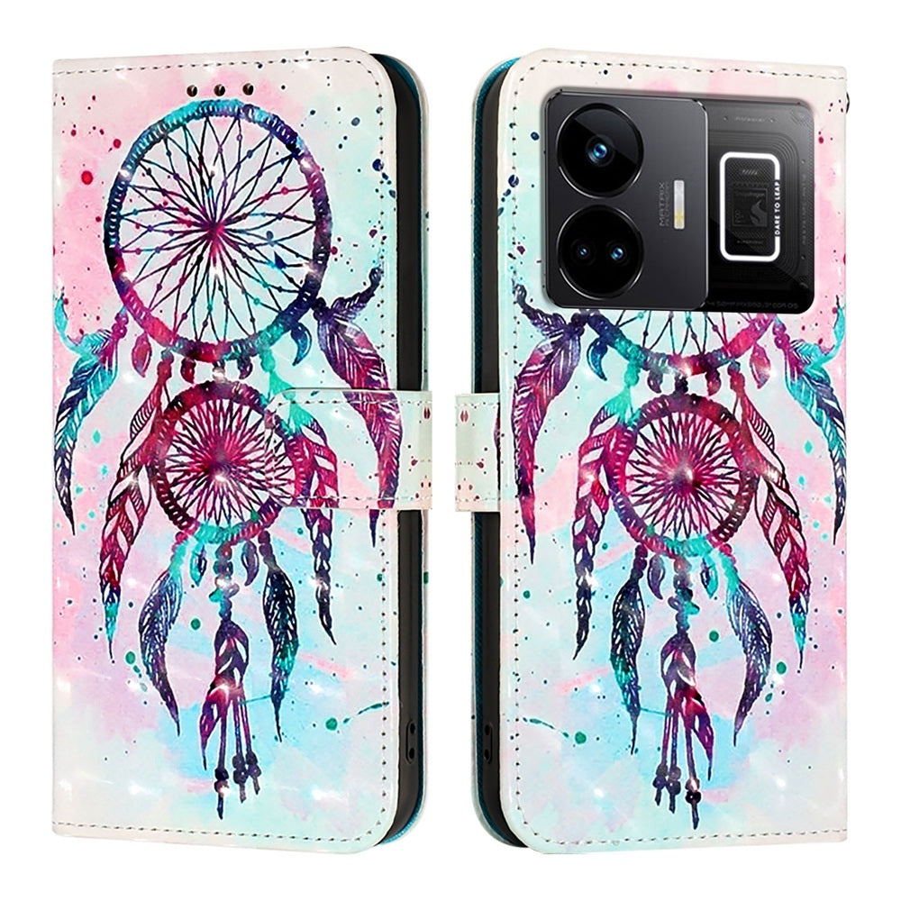 Realme GT3 Leather Flip Phone Case with 3D Painted Design, Card Holder, Wallet & Stand Function - Durable Protection & Easy Access