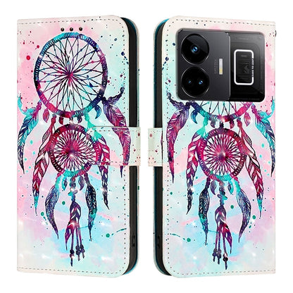 Realme GT3 Leather Flip Phone Case with 3D Painted Design, Card Holder, Wallet & Stand Function - Durable Protection & Easy Access