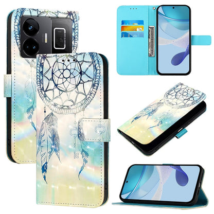 Realme GT3 Leather Flip Phone Case with 3D Painted Design, Card Holder, Wallet & Stand Function - Durable Protection & Easy Access