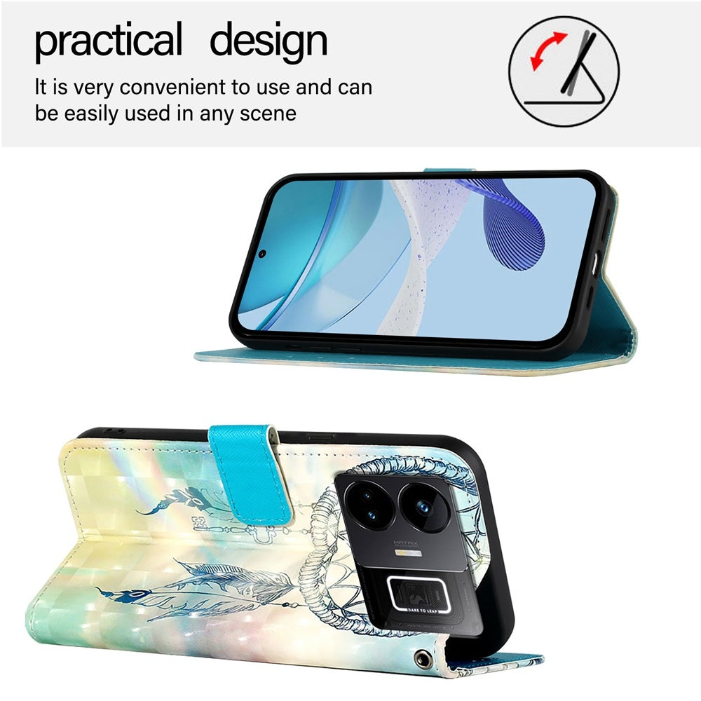Realme GT3 Leather Flip Phone Case with 3D Painted Design, Card Holder, Wallet & Stand Function - Durable Protection & Easy Access