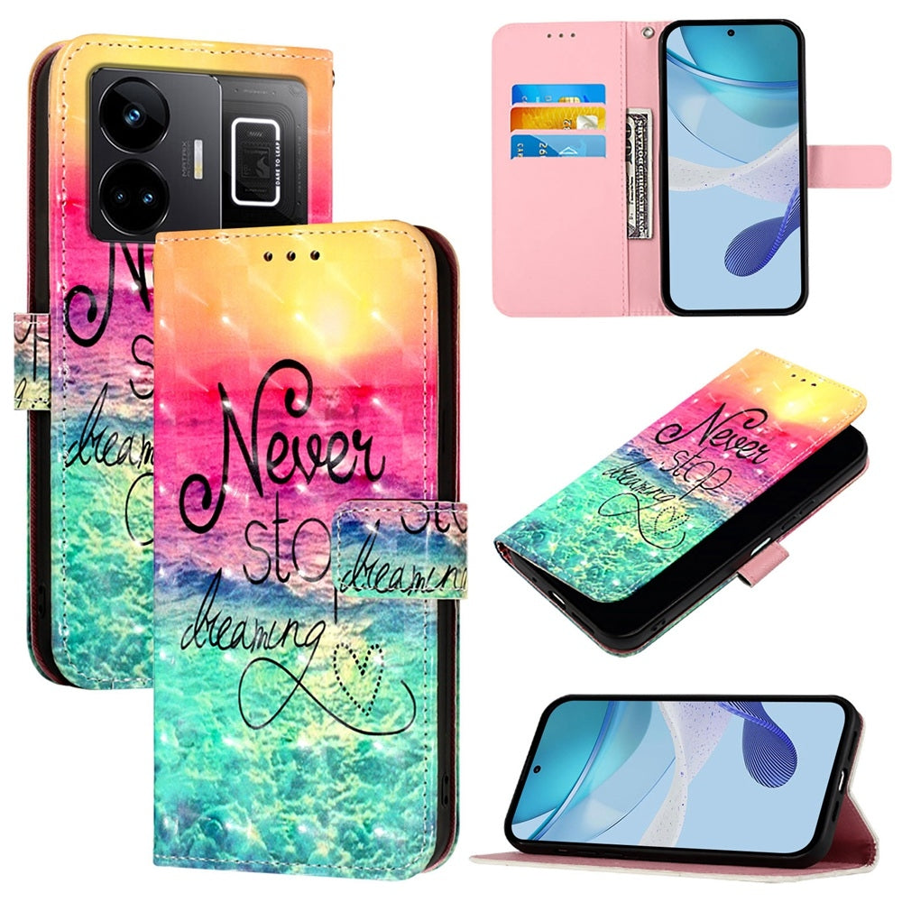 Realme GT Neo 5 240W Leather Flip Phone Case with 3D Painted Design, Card Holder, Wallet & Stand Function - Durable Protection & Easy Access
