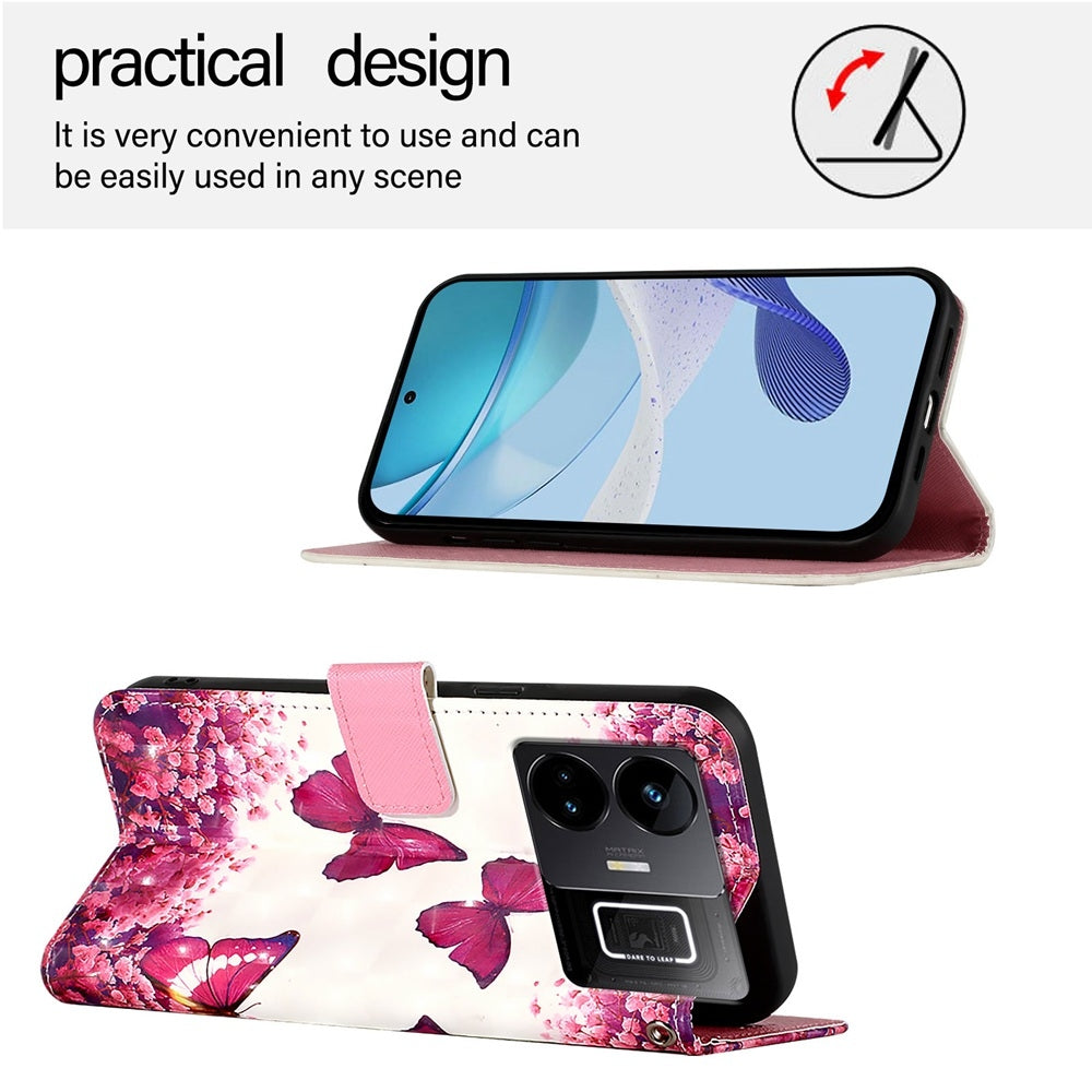 Realme GT Neo 5 240W Leather Flip Phone Case with 3D Painted Design, Card Holder, Wallet & Stand Function - Durable Protection & Easy Access