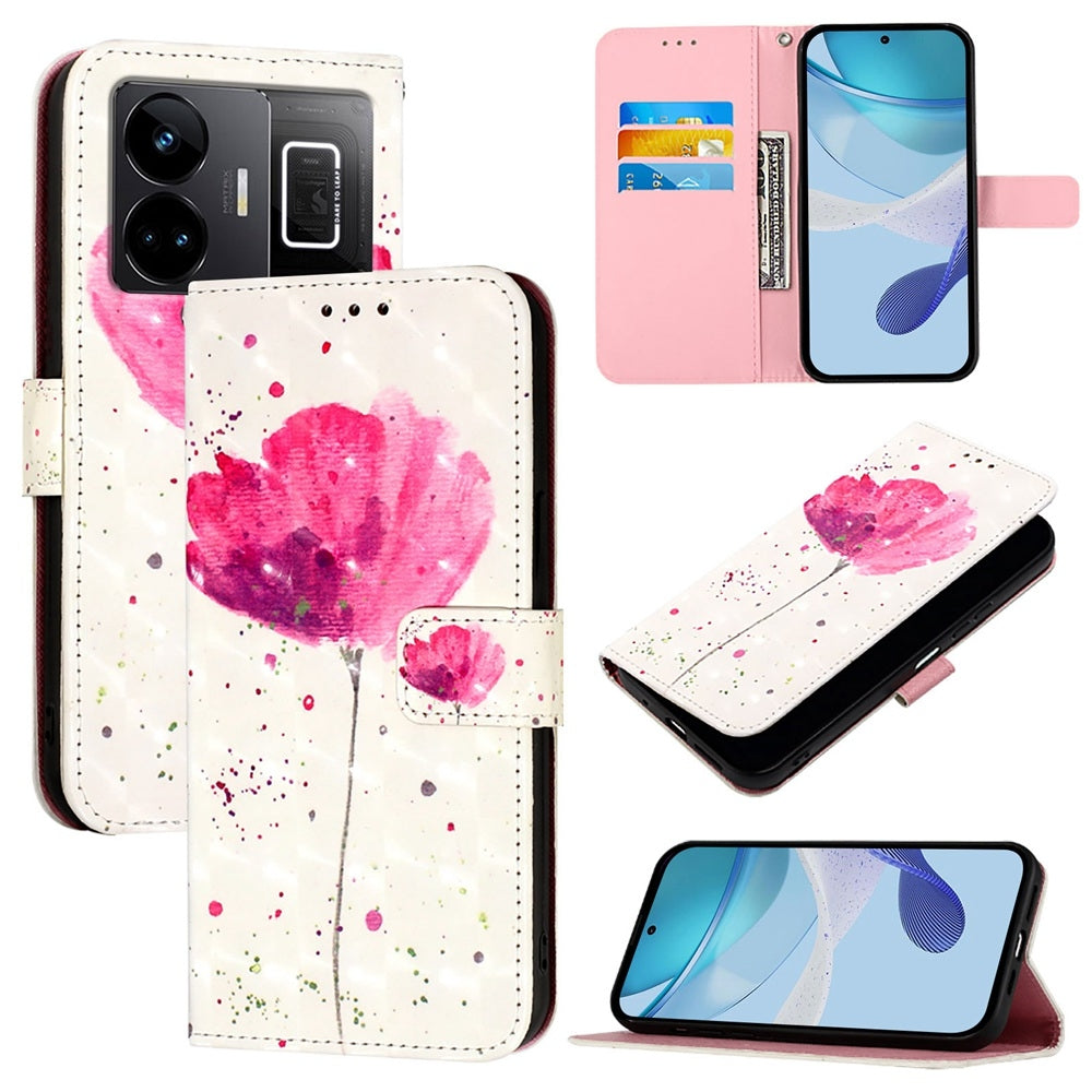 Realme GT3 Leather Flip Phone Case with 3D Painted Design, Card Holder, Wallet & Stand Function - Durable Protection & Easy Access