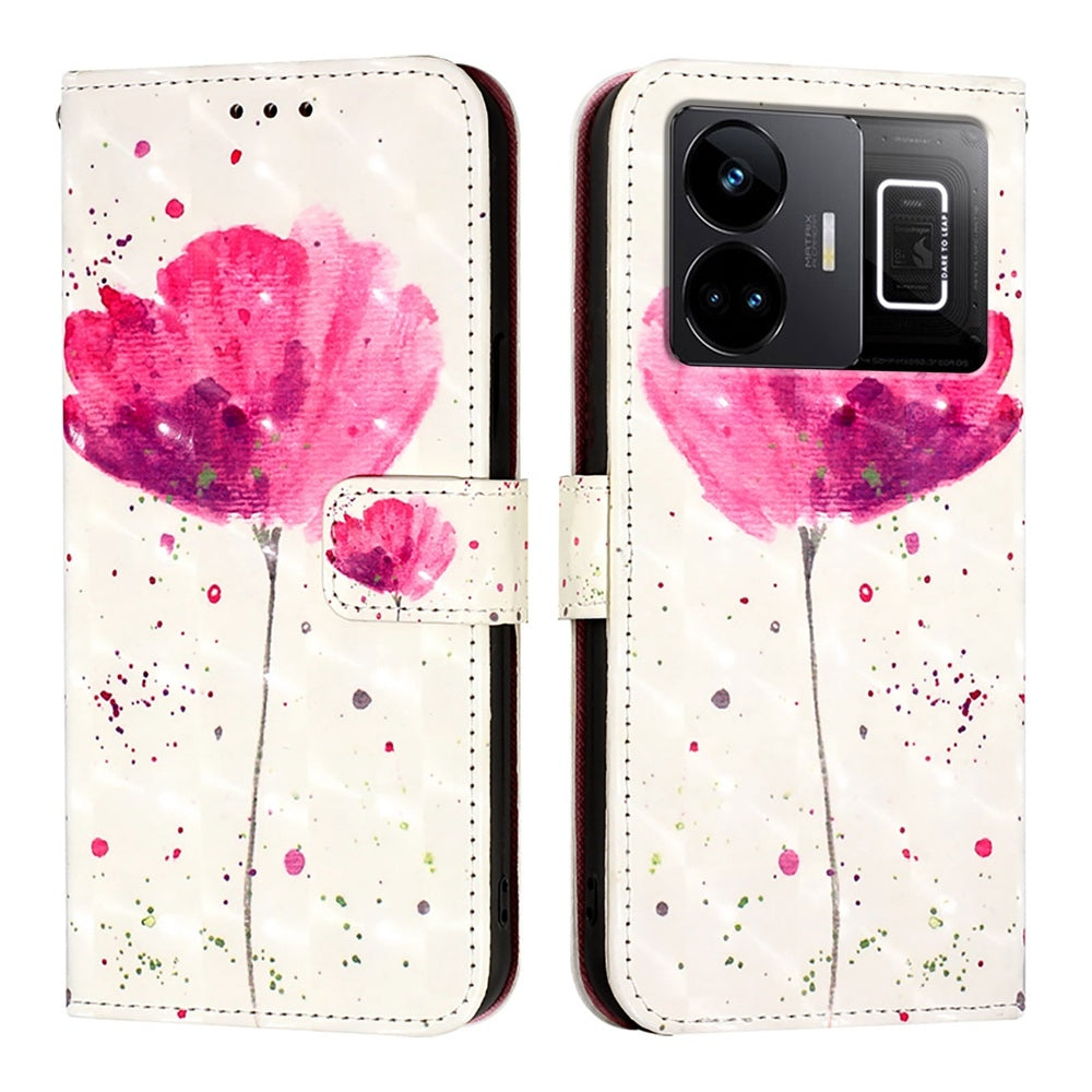 Realme GT3 Leather Flip Phone Case with 3D Painted Design, Card Holder, Wallet & Stand Function - Durable Protection & Easy Access