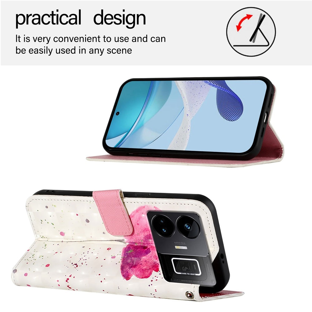 Realme GT3 Leather Flip Phone Case with 3D Painted Design, Card Holder, Wallet & Stand Function - Durable Protection & Easy Access