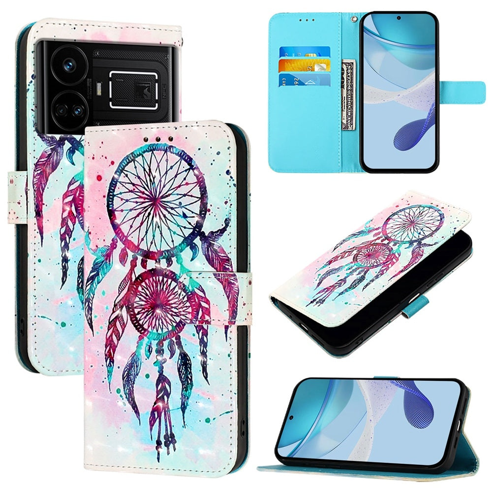 Realme GT5 Leather Flip Phone Case with 3D Painted Design, Card Holder, Wallet & Stand Function - Durable Protection & Easy Access