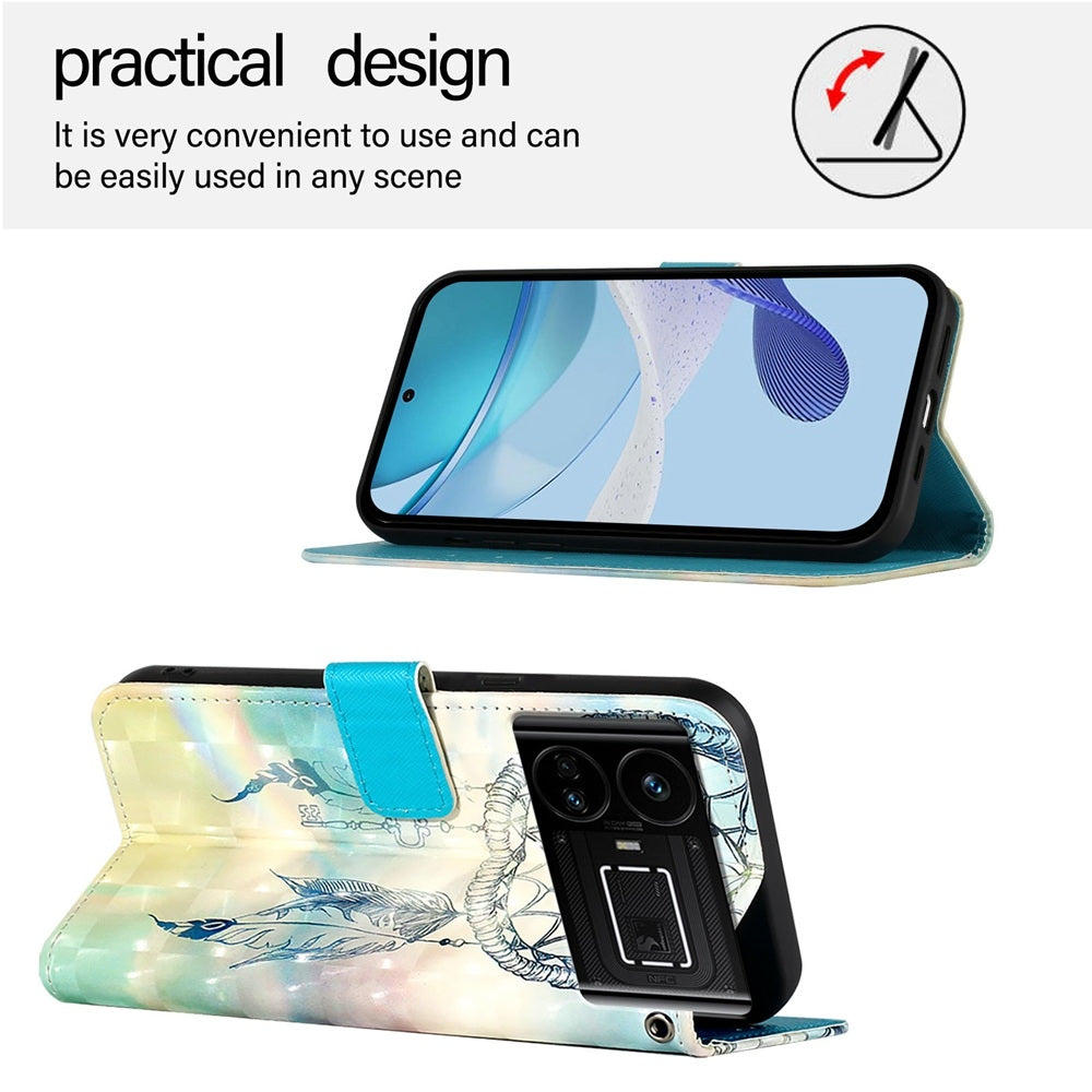 Realme GT5 240W Leather Flip Phone Case with 3D Painted Design, Card Holder, Wallet & Stand Function - Durable Protection & Easy Access