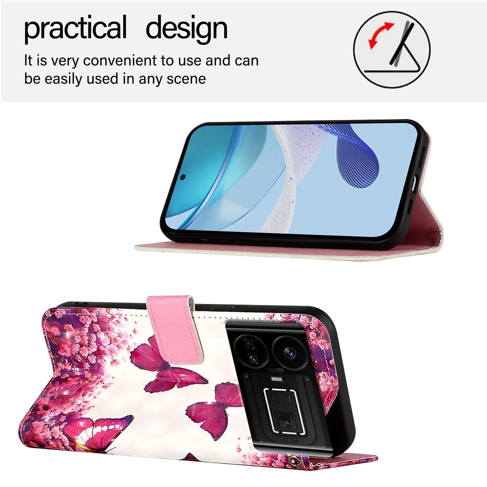 Realme GT5 240W Leather Flip Phone Case with 3D Painted Design, Card Holder, Wallet & Stand Function - Durable Protection & Easy Access
