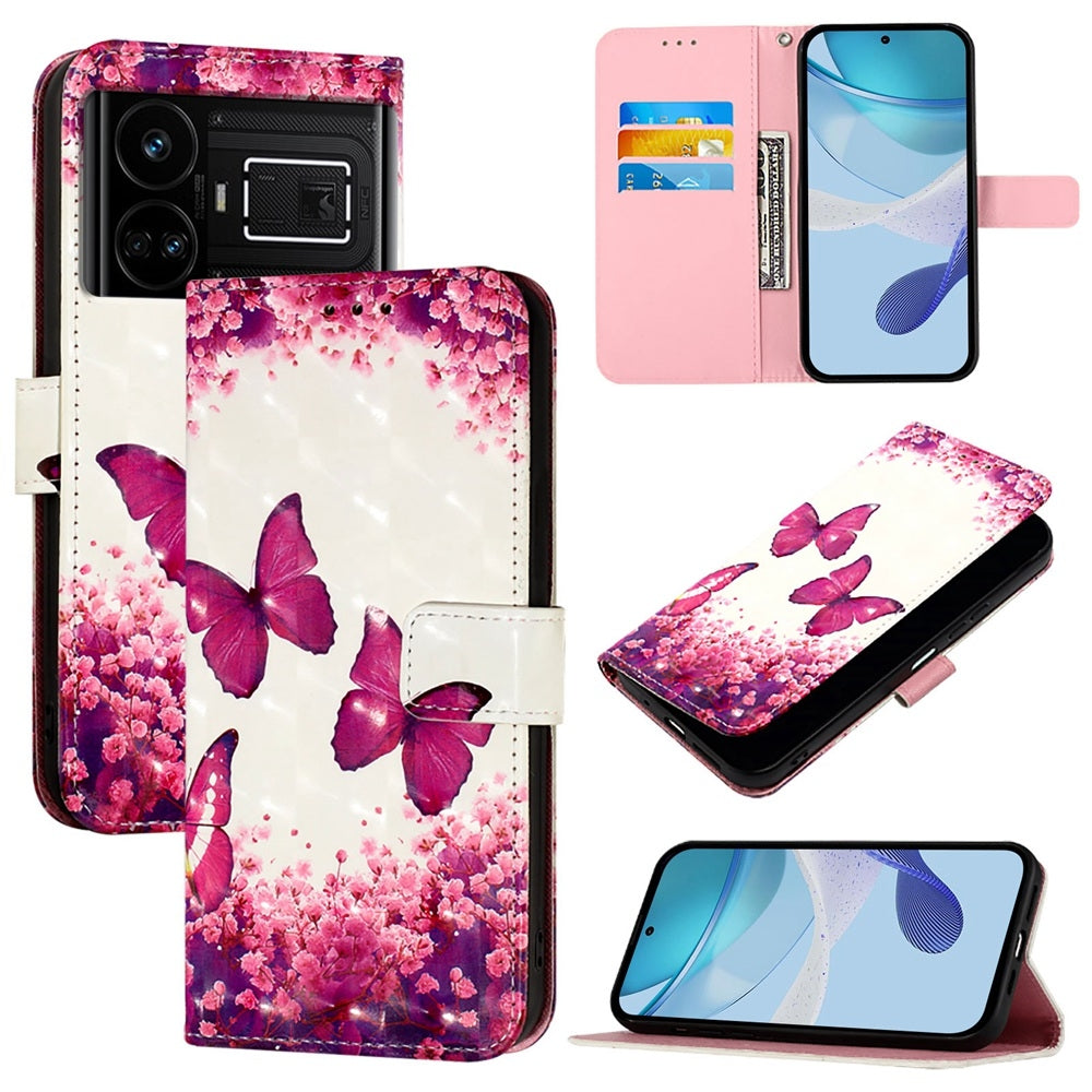 Realme GT5 240W Leather Flip Phone Case with 3D Painted Design, Card Holder, Wallet & Stand Function - Durable Protection & Easy Access