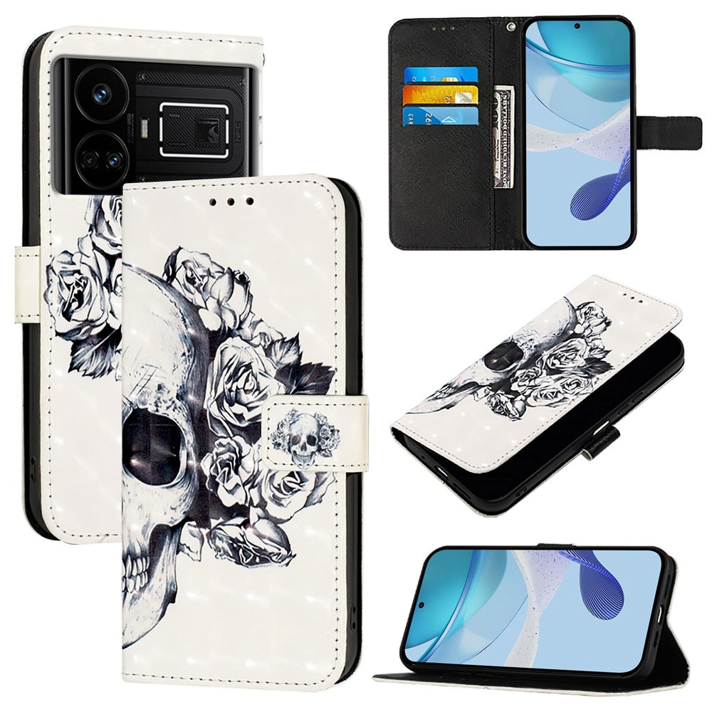 Realme GT5 Leather Flip Phone Case with 3D Painted Design, Card Holder, Wallet & Stand Function - Durable Protection & Easy Access