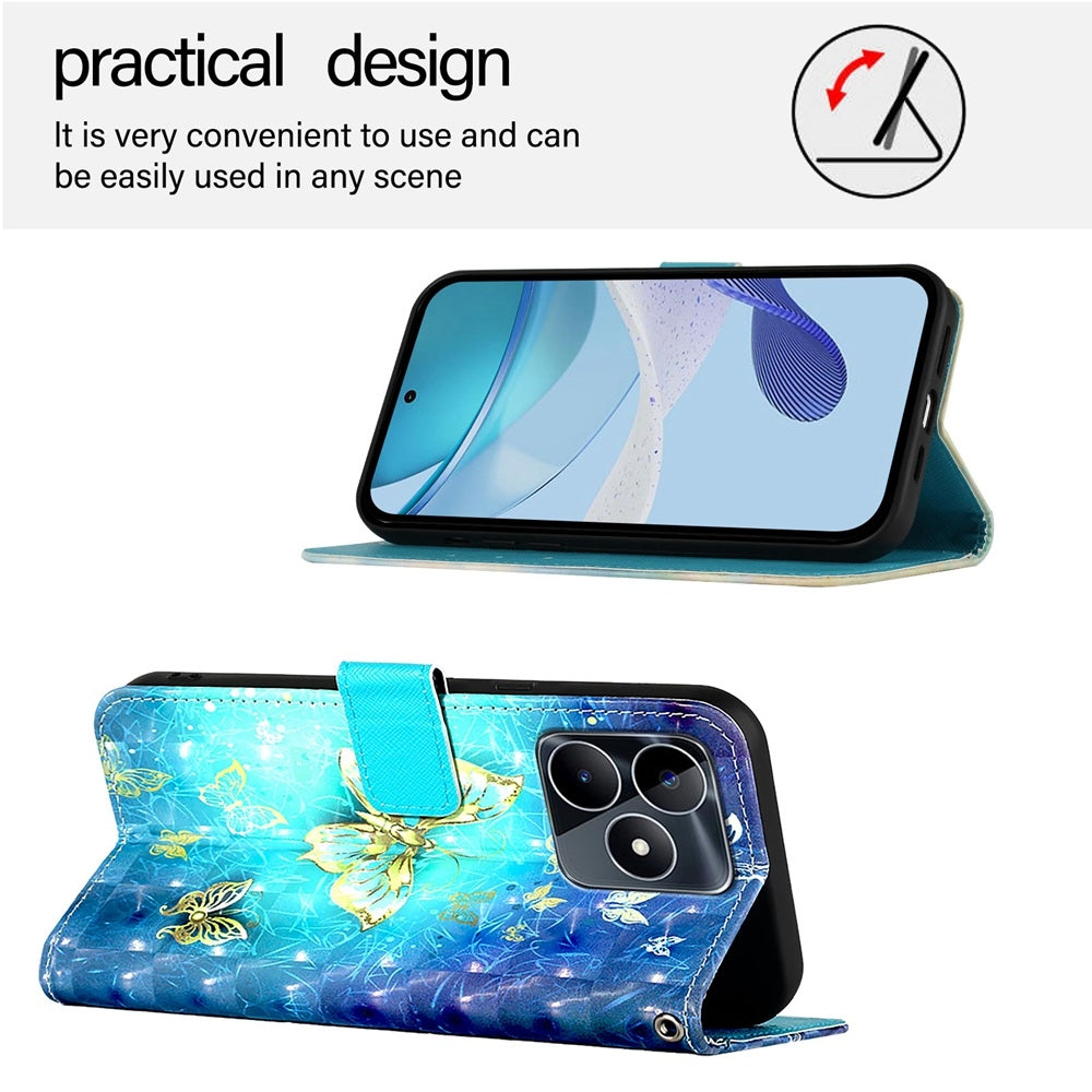 Realme C53 Leather Flip Phone Case with 3D Painted Design, Card Holder, Wallet & Stand Function - Durable Protection & Easy Access