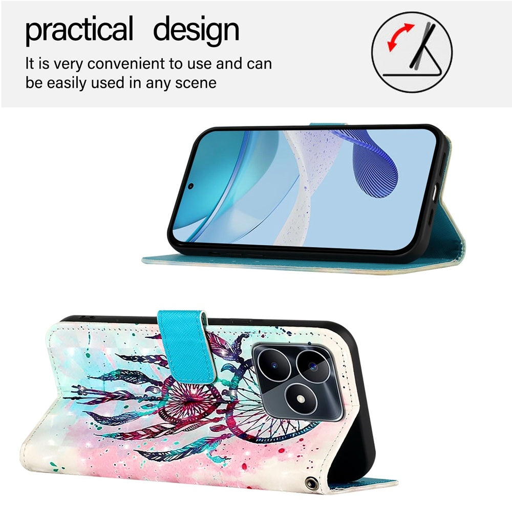 Realme C51 Leather Flip Phone Case with 3D Painted Design, Card Holder, Wallet & Stand Function - Durable Protection & Easy Access