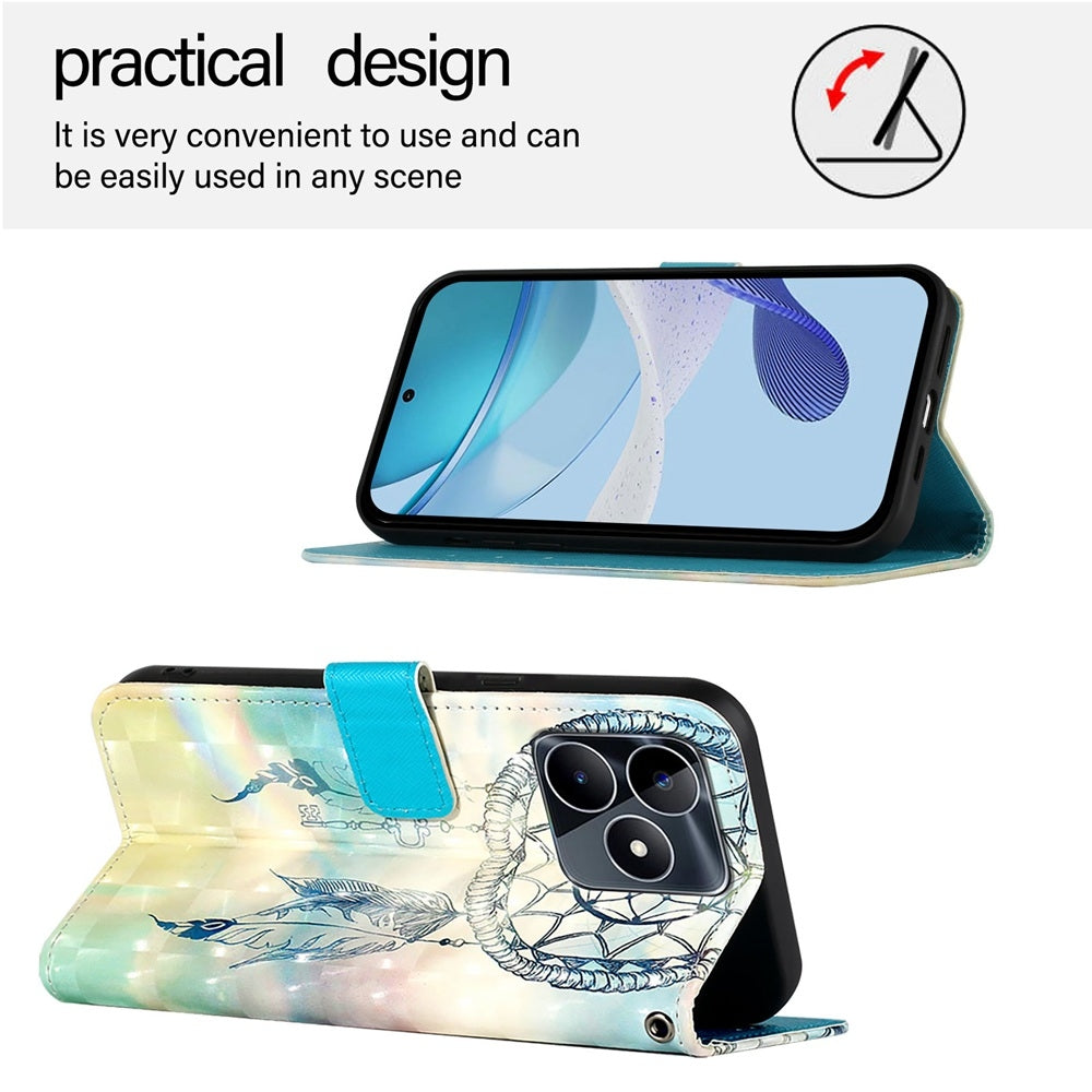 Realme C51 Leather Flip Phone Case with 3D Painted Design, Card Holder, Wallet & Stand Function - Durable Protection & Easy Access