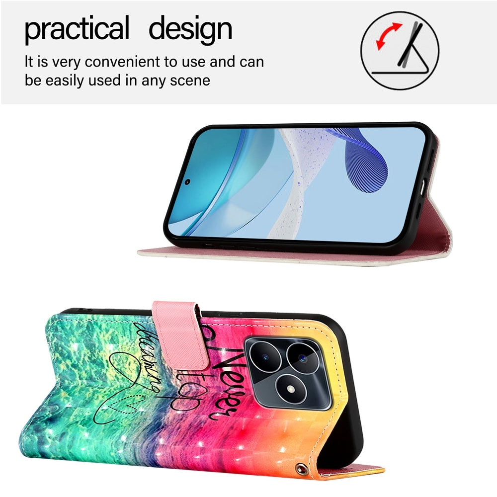 Realme Narzo N53 Leather Flip Phone Case with 3D Painted Design, Card Holder, Wallet & Stand Function - Durable Protection & Easy Access