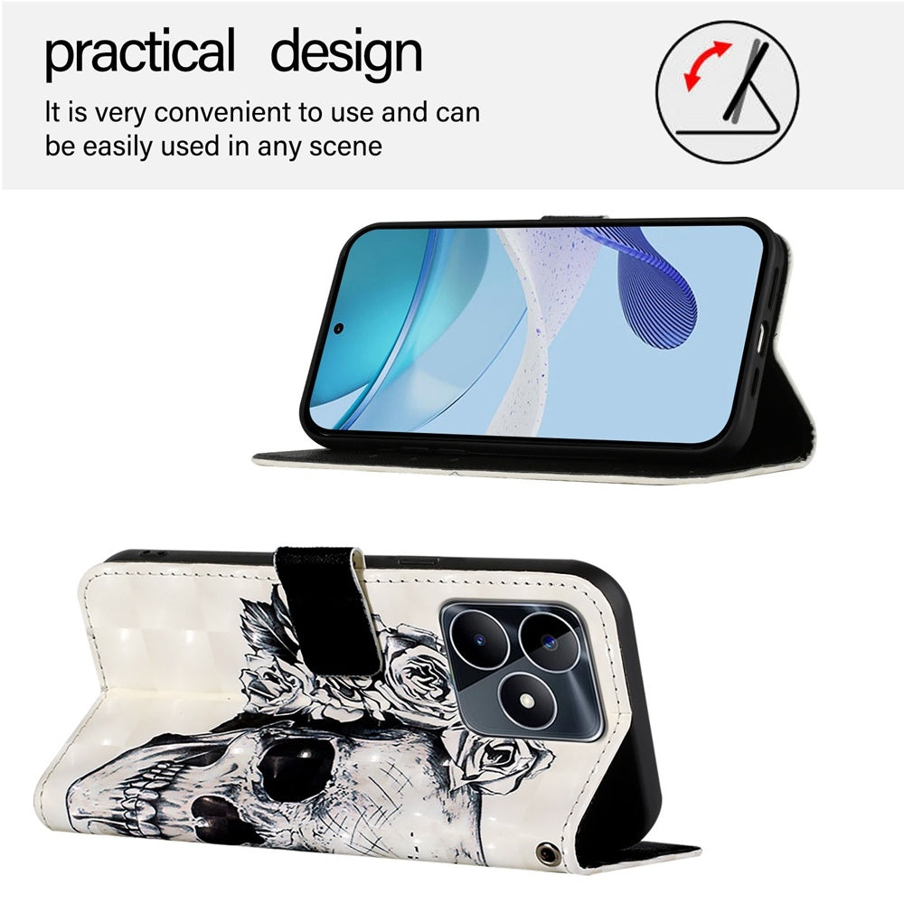 Realme Narzo N53 Leather Flip Phone Case with 3D Painted Design, Card Holder, Wallet & Stand Function - Durable Protection & Easy Access