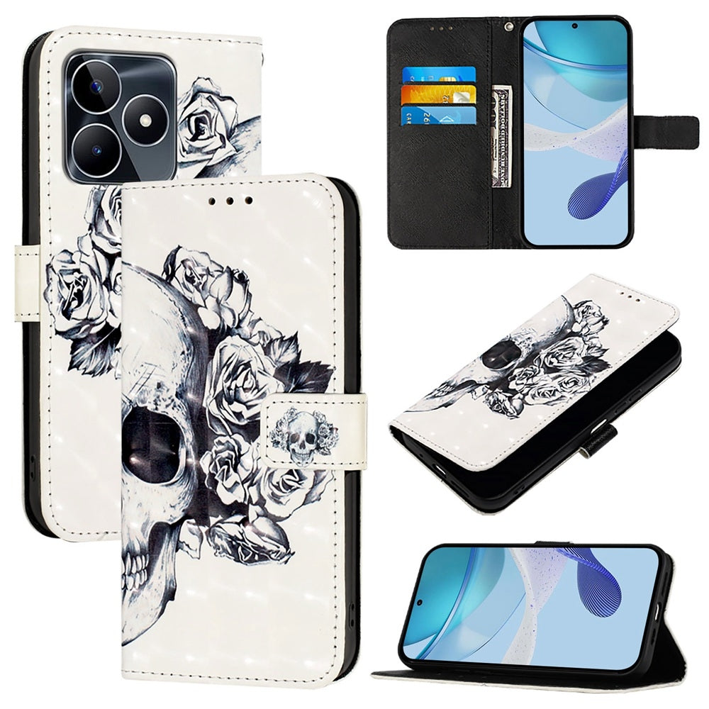 Realme C53 Leather Flip Phone Case with 3D Painted Design, Card Holder, Wallet & Stand Function - Durable Protection & Easy Access