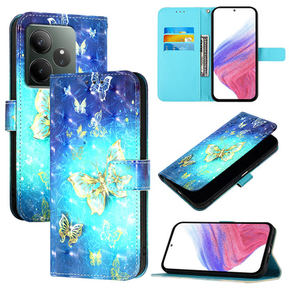 Realme GT 6 5G Global Leather Flip Phone Case with 3D Painted Design, Card Holder, Wallet & Stand Function - Durable Protection & Easy Access