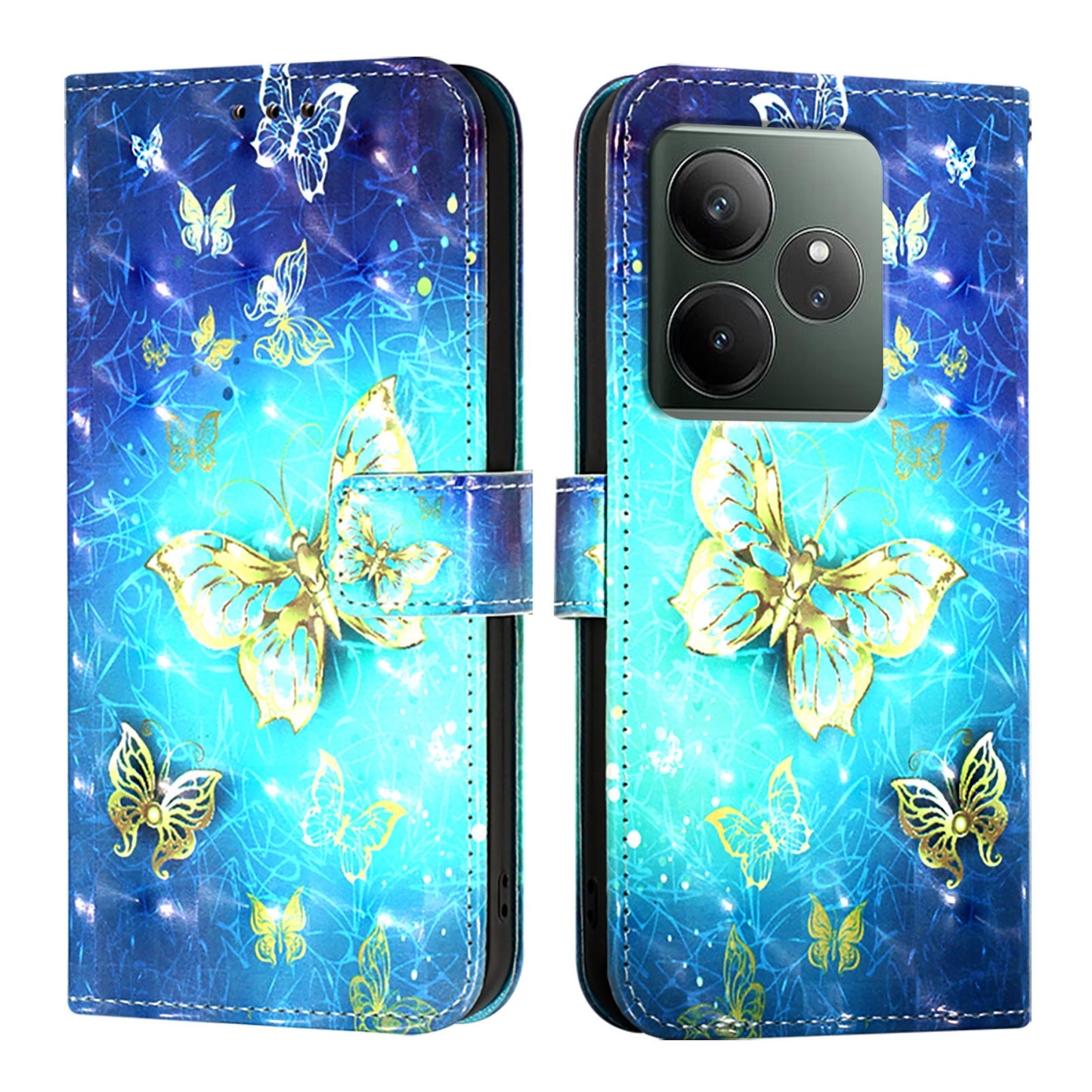 Realme GT 6 5G Global Leather Flip Phone Case with 3D Painted Design, Card Holder, Wallet & Stand Function - Durable Protection & Easy Access