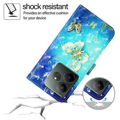 Realme GT 6T 5G Global Leather Flip Phone Case with 3D Painted Design, Card Holder, Wallet & Stand Function - Durable Protection & Easy Access